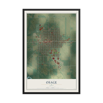 Map of Osage, Iowa, 12 x 18 inch print in a black wood frame