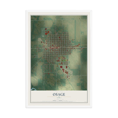 Map of Osage, Iowa, 12 x 18 inch print in a white wood frame