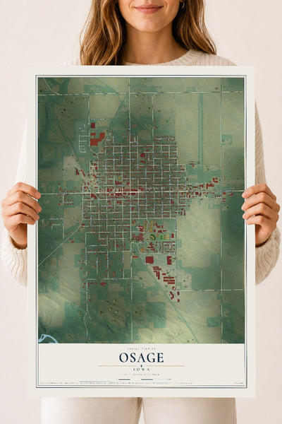 Map of Osage, Iowa, 18 x 24 inch unframed archival matte print