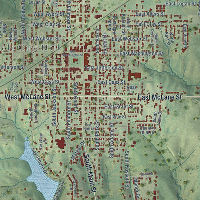 Close-up of the map of Osceola, Iowa print showing street and building detail