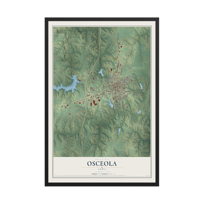 Map of Osceola, Iowa, 12 x 18 inch print in a black wood frame