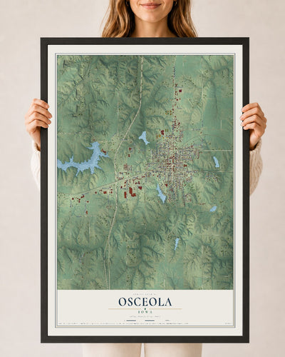 Map of Osceola, Iowa, 24 x 36 inch print in a black wood frame