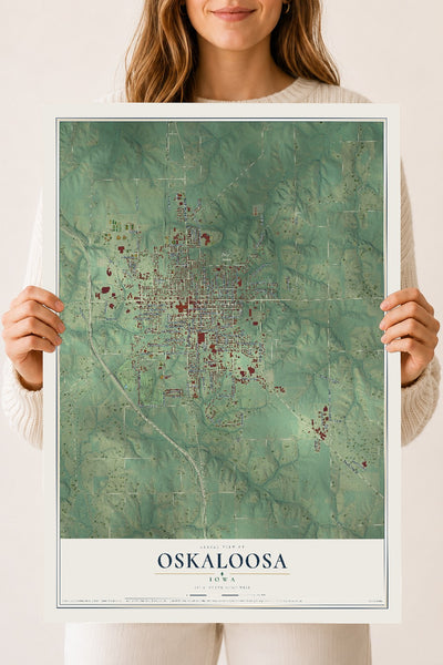 Map of Oskaloosa, Iowa, 18 x 24 inch unframed archival matte print