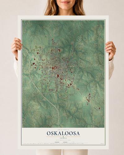 Map of Oskaloosa, Iowa, 24 x 36 inch unframed archival matte print