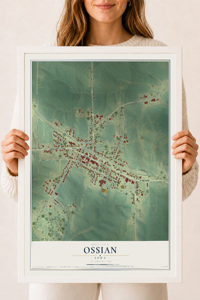 Map of Ossian, Iowa, 18 x 24 inch print in a white wood frame