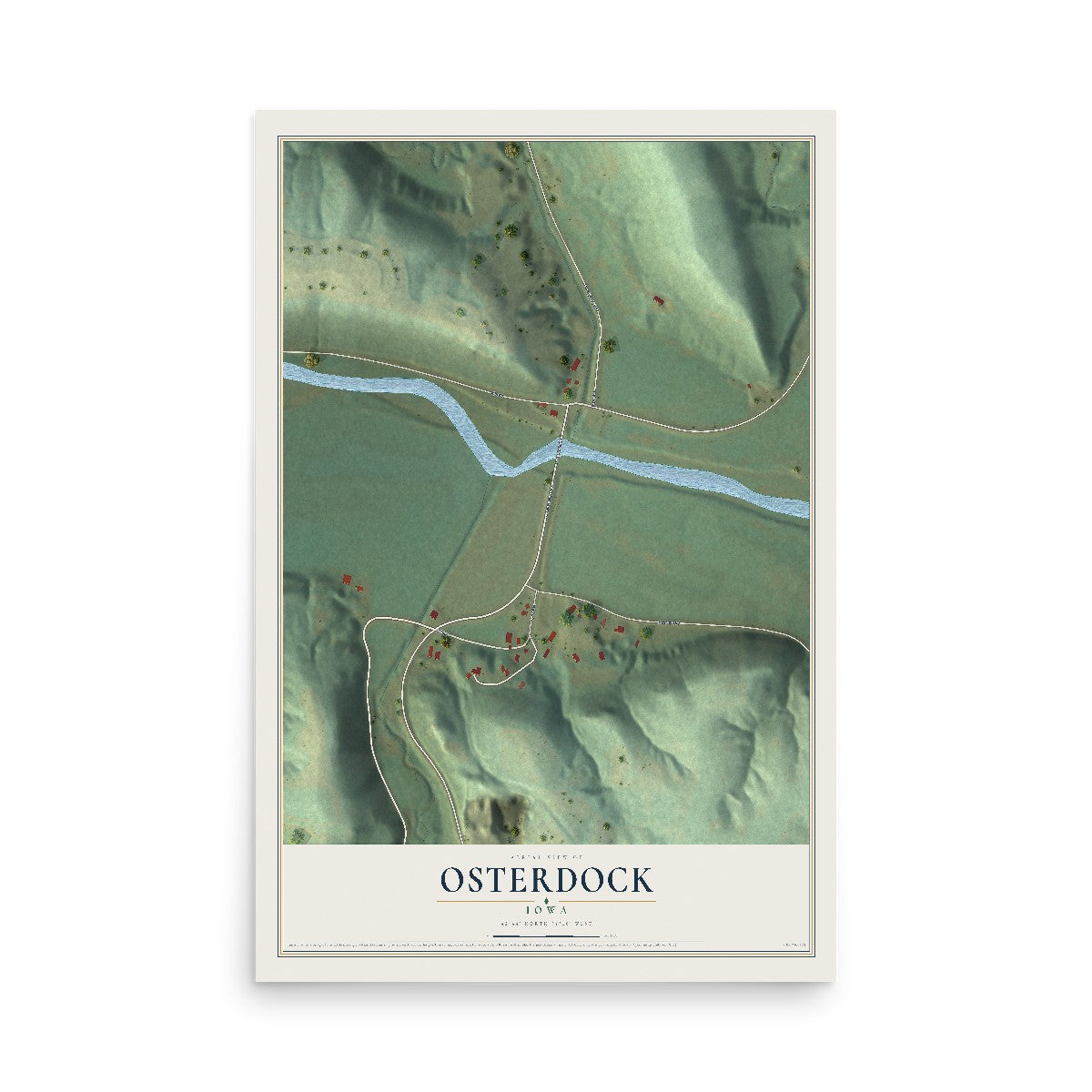 Map of Osterdock, Iowa, 12 x 18 inch unframed archival matte print