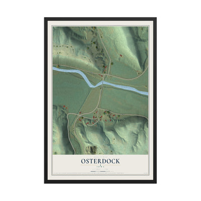Map of Osterdock, Iowa, 12 x 18 inch print in a black wood frame