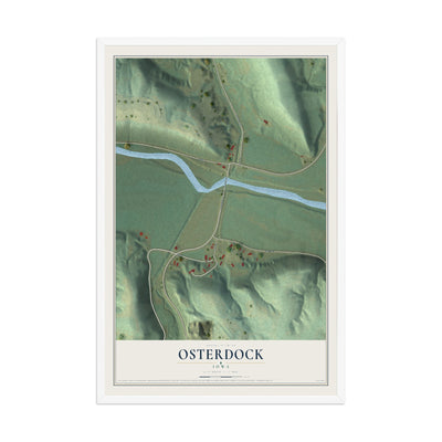 Map of Osterdock, Iowa, 12 x 18 inch print in a white wood frame