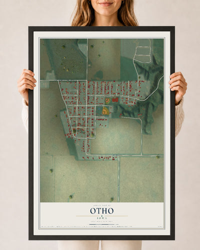 Map of Otho, Iowa, 24 x 36 inch print in a black wood frame