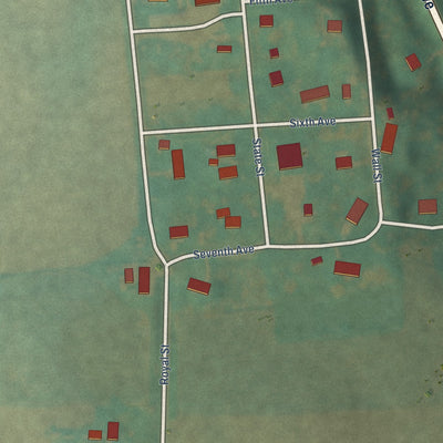 Second close-up of the map of Oto, Iowa print showing more streets and buildings