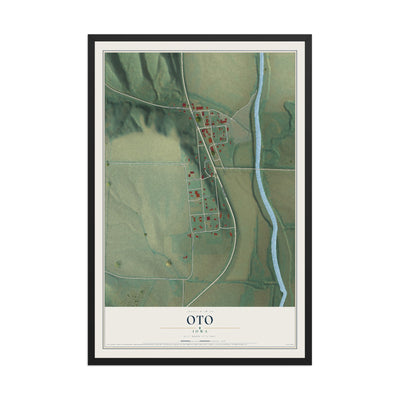 Map of Oto, Iowa, 12 x 18 inch print in a black wood frame