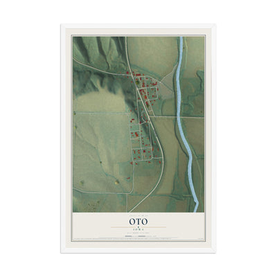Map of Oto, Iowa, 12 x 18 inch print in a white wood frame