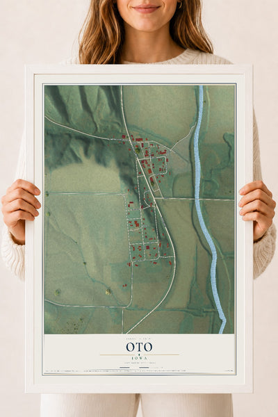 Map of Oto, Iowa, 18 x 24 inch print in a white wood frame