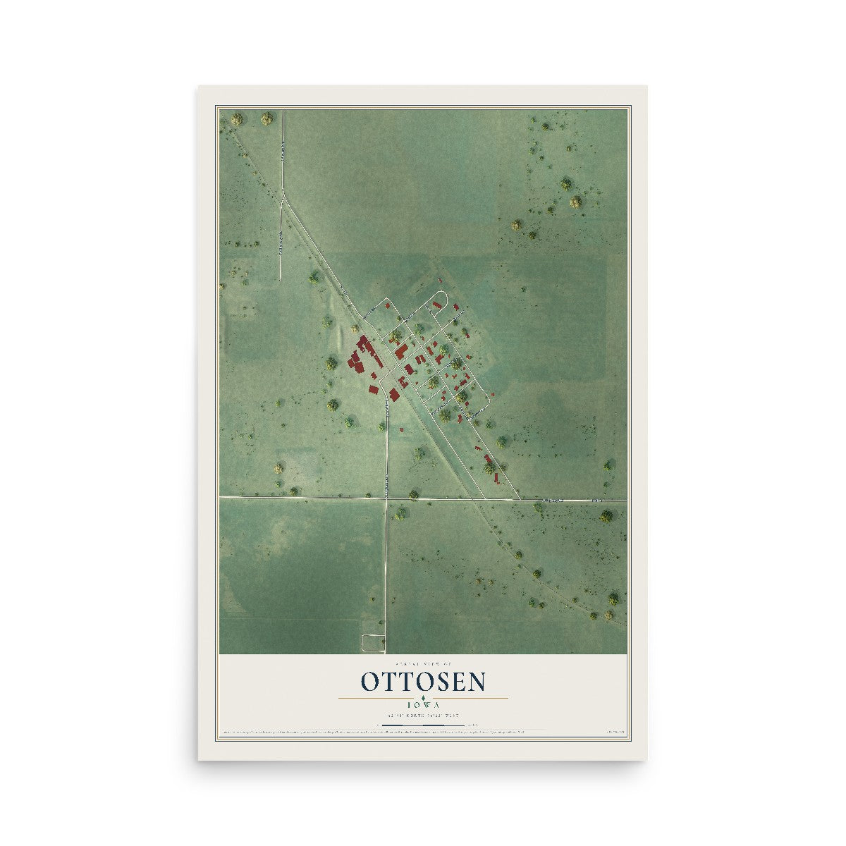 Map of Ottosen, Iowa, 12 x 18 inch unframed archival matte print