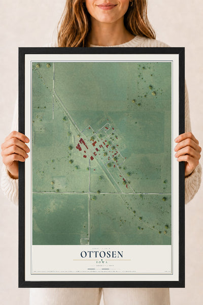 Map of Ottosen, Iowa, 18 x 24 inch print in a black wood frame