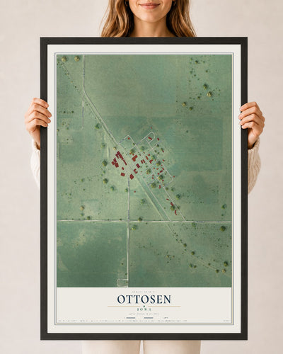 Map of Ottosen, Iowa, 24 x 36 inch print in a black wood frame