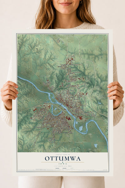 Map of Ottumwa, Iowa, 18 x 24 inch unframed archival matte print