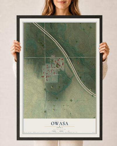 Map of Owasa, Iowa, 24 x 36 inch print in a black wood frame