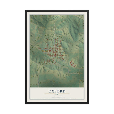 Map of Oxford, Iowa, 12 x 18 inch print in a black wood frame