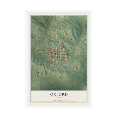 Map of Oxford, Iowa, 12 x 18 inch print in a white wood frame