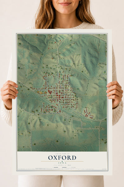 Map of Oxford, Iowa, 18 x 24 inch unframed archival matte print