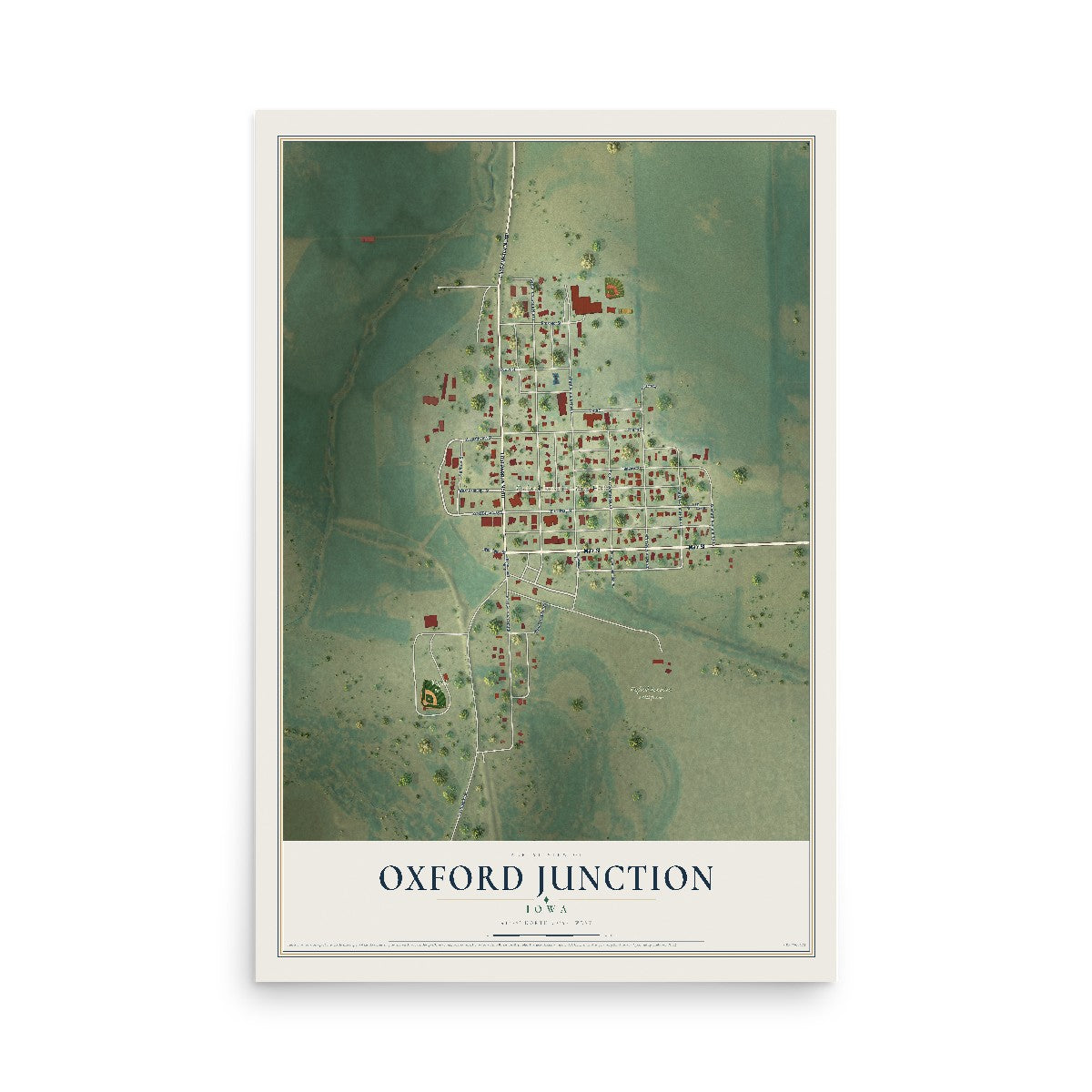 Map of Oxford Junction, Iowa, 12 x 18 inch unframed archival matte print