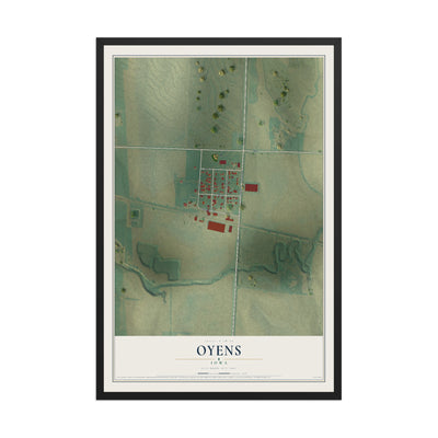 Map of Oyens, Iowa, 12 x 18 inch print in a black wood frame