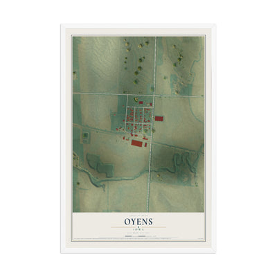 Map of Oyens, Iowa, 12 x 18 inch print in a white wood frame