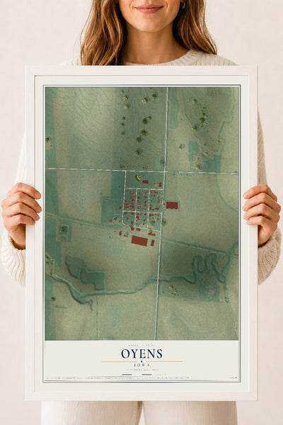 Map of Oyens, Iowa, 18 x 24 inch print in a white wood frame