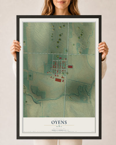 Map of Oyens, Iowa, 24 x 36 inch print in a black wood frame