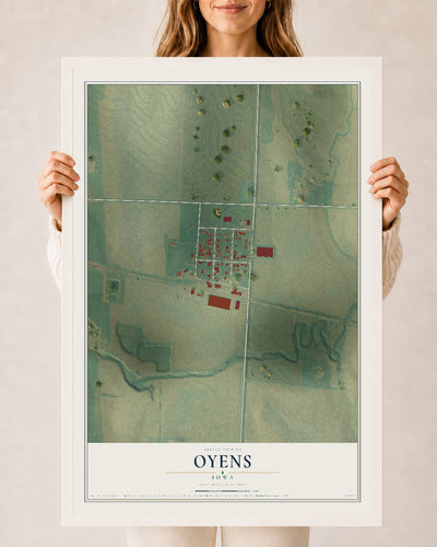 Map of Oyens, Iowa, 24 x 36 inch print in a white wood frame