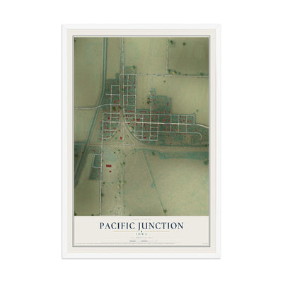Map of Pacific Junction, Iowa, 12 x 18 inch print in a white wood frame