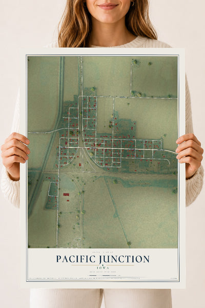 Map of Pacific Junction, Iowa, 18 x 24 inch unframed archival matte print