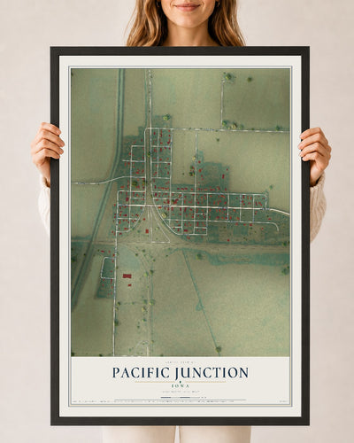 Map of Pacific Junction, Iowa, 24 x 36 inch print in a black wood frame