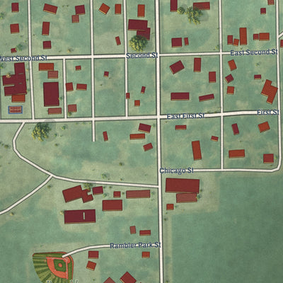 Close-up of the map of Packwood, Iowa print showing street and building detail
