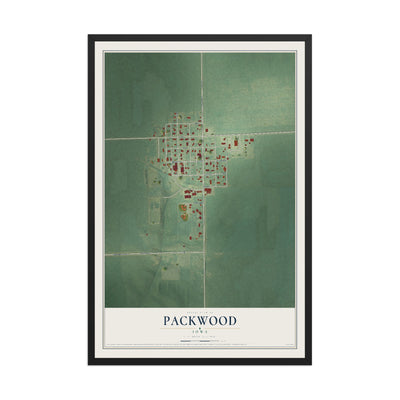 Map of Packwood, Iowa, 12 x 18 inch print in a black wood frame