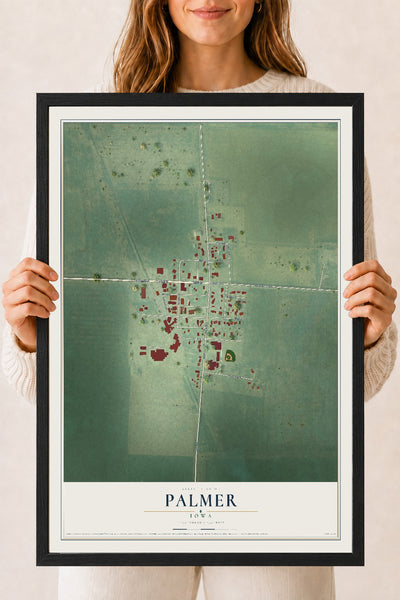 Map of Palmer, Iowa, 18 x 24 inch print in a black wood frame