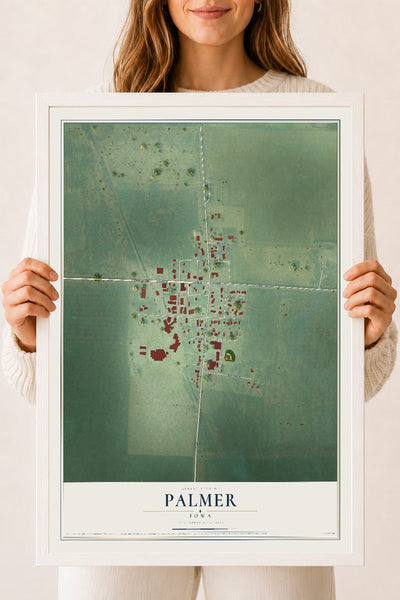 Map of Palmer, Iowa, 18 x 24 inch print in a white wood frame