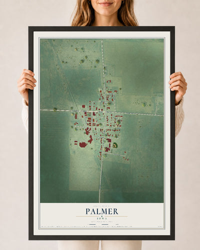 Map of Palmer, Iowa, 24 x 36 inch print in a black wood frame