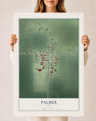 Map of Palmer, Iowa, 24 x 36 inch print in a white wood frame