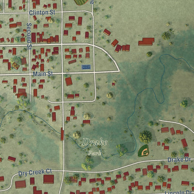 Close-up of the map of Palo, Iowa print showing street and building detail