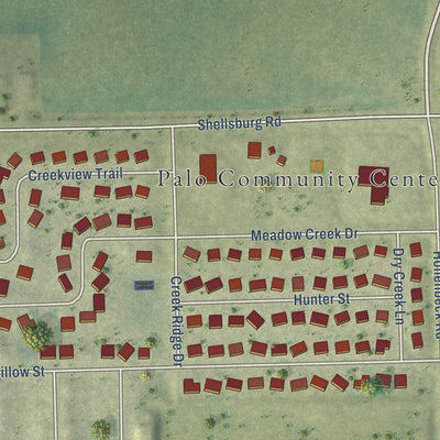 Second close-up of the map of Palo, Iowa print showing more streets and buildings