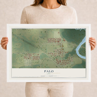 Map of Palo, Iowa, 12 x 18 inch print in a white wood frame