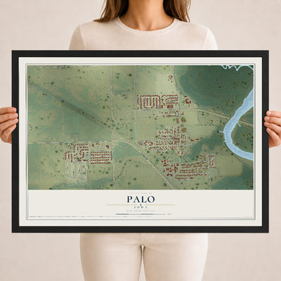 Map of Palo, Iowa, 18 x 24 inch print in a black wood frame