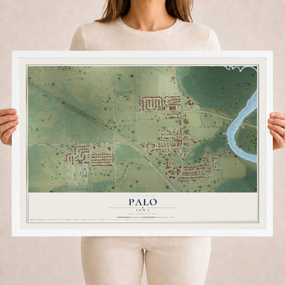 Map of Palo, Iowa, 18 x 24 inch print in a white wood frame