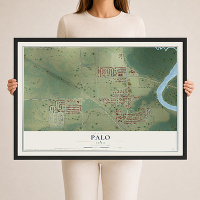 Map of Palo, Iowa, 24 x 36 inch print in a black wood frame