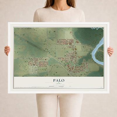 Map of Palo, Iowa, 24 x 36 inch print in a white wood frame