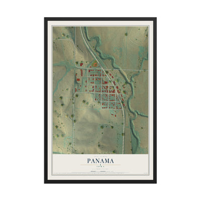 Map of Panama, Iowa, 12 x 18 inch print in a black wood frame