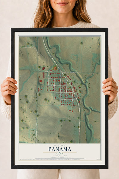 Map of Panama, Iowa, 18 x 24 inch print in a black wood frame