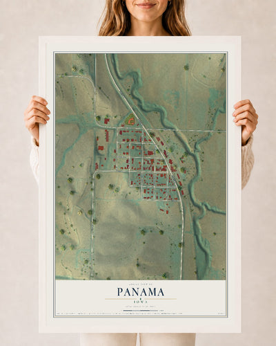 Map of Panama, Iowa, 24 x 36 inch print in a white wood frame